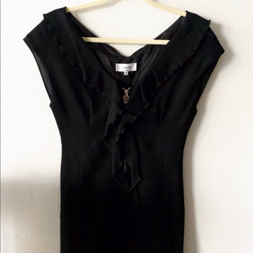 Authentic Carven Ruffle Zip Black Dress